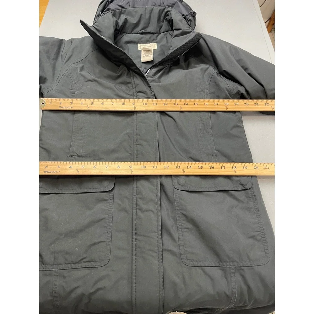 LL Bean‎ Women XS Insulated Hooded Parka Coat Black Grey 0FJR7 Long Jacket